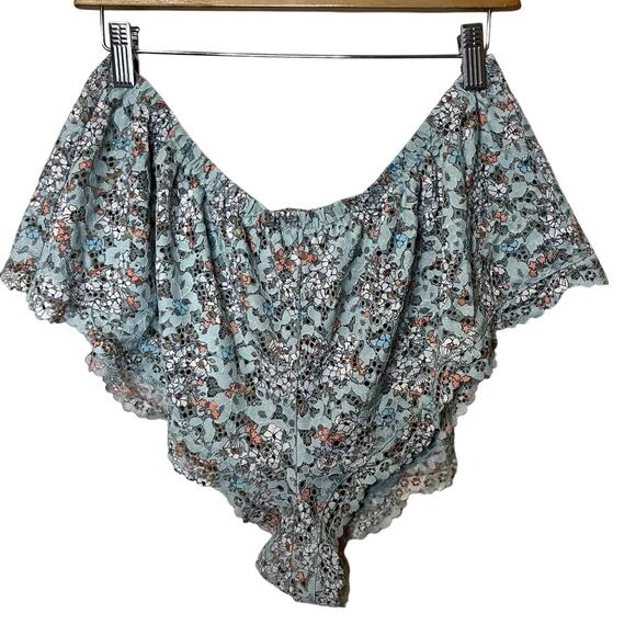 Victoria's Secret Light Blue Floral Lace Bloomer Lounge Wear Sleep Shorts XL - Picture 1 of 11